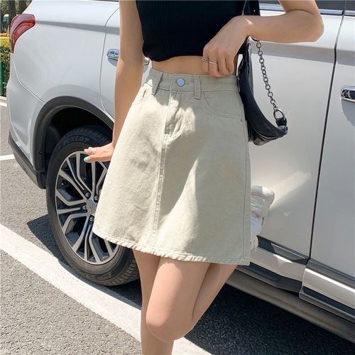 001 Simple and Casual High-Waisted Slimming Denim Skirt for Spring and Summer, Body-Con A-Line Short Skirt Trendy