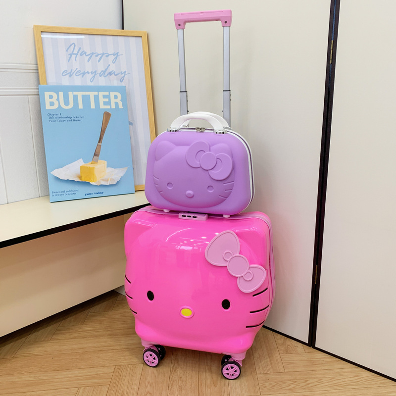 子供用トロリーケース、漫画風ケース、旅行用スーツケース、機内持ち込み用ケース、20inch 女の子用 kt 猫トロリーケース、かわいいサイクリングケース、越境|undefined