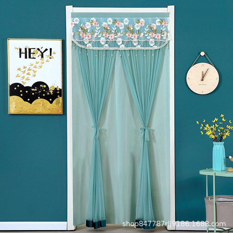 French-style embroidered lace door curtain, no-hole installation, mosquito-proof sheer curtain, bedroom and living room partition curtain, double-layer hanging curtain, decorative half curtain French-style embroidered lace door curtain, no-hole installation, mosquito-proof sheer curtain, bedroom and living room partition curtain, double-layer hanging curtain, decorative half curtain