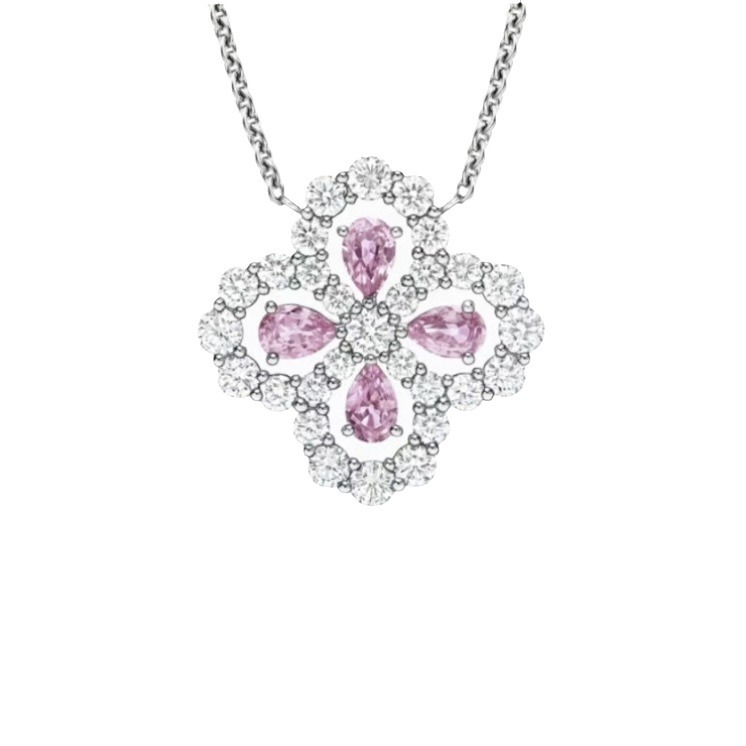 S Pure Silver Loop Four-Leaf Clover Pink Diamond Girly Heart Internet Celebrity Live Style Thick Chain High-End Necklace_voghion.com