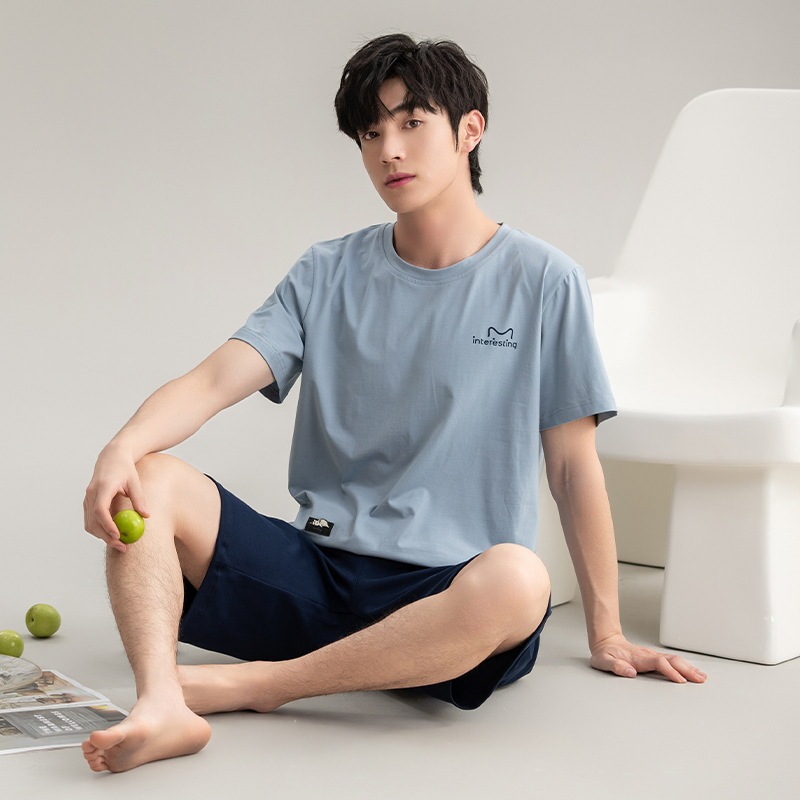 Men's Pajamas, Men's Summer Pure Cotton Short-Sleeved Shorts, 2026 New Style Set, Boys' Home Clothes, Korean Style Summer Style