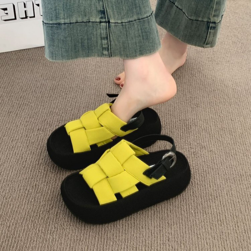 Yellow woven casual sandals open toe