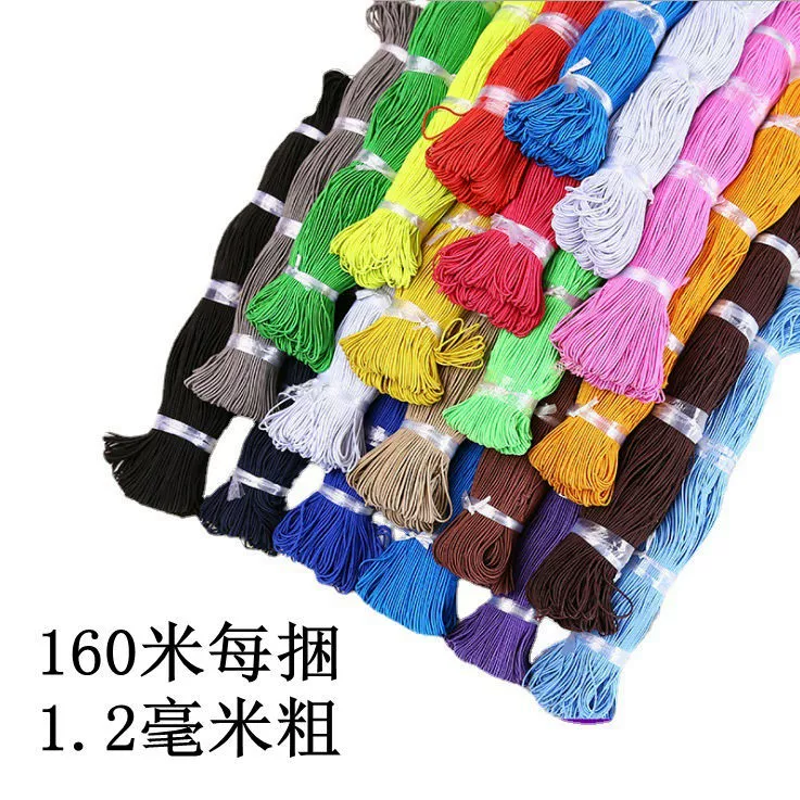 White elastic black beads, hair rope, 1.2mm