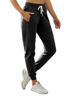 2025 Cross-Border New European and American Style Elastic High-Waisted Jogging Pants (Black Drawstring Waist
