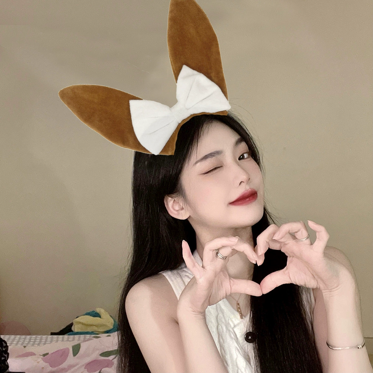 Headband Red Rabbit Lace Ears, Handmade Hair Accessory, High-Quality Graduation Party Style