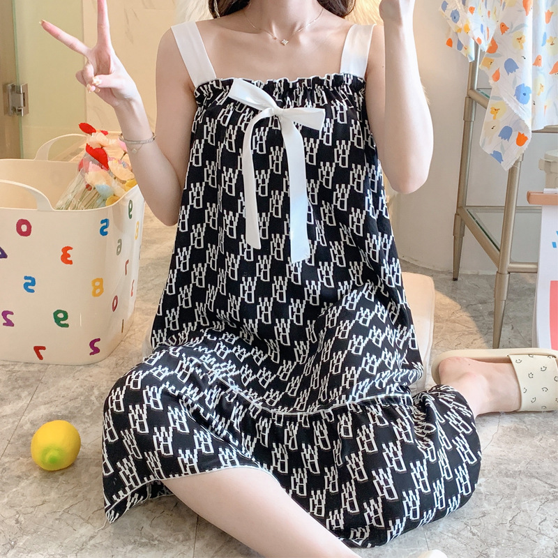 Correa de verano camisón chica con almohadilla de pecho pijamas correa de arco de seda artificial sexy desgaste del hogar lindo sexy