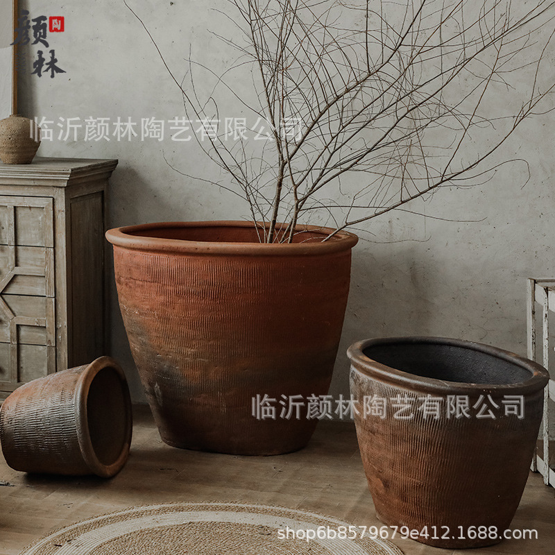 Cerámica de boca elíptica gran boca cerámica gruesa boca en forma especial árboles de maceta de flores paisajismo gran maceta de árboles residenciales