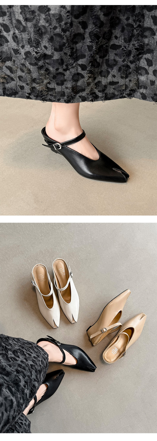 Sandal nữ hở mũi gót nêm cao da bò tăng chiều cao quai ngang — màu đen, màu trắng, màu mơ chi tiết 49