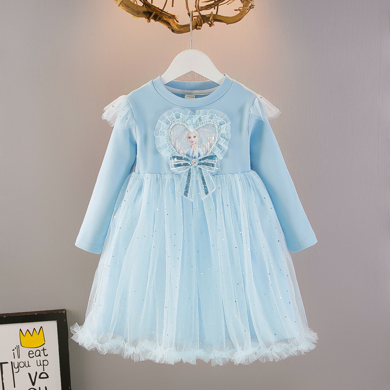 Frozen Girls Dress Spring and Autumn Elsa Skirt Children's Elsa Princess Dress Baby Mesh Skirt Trendy