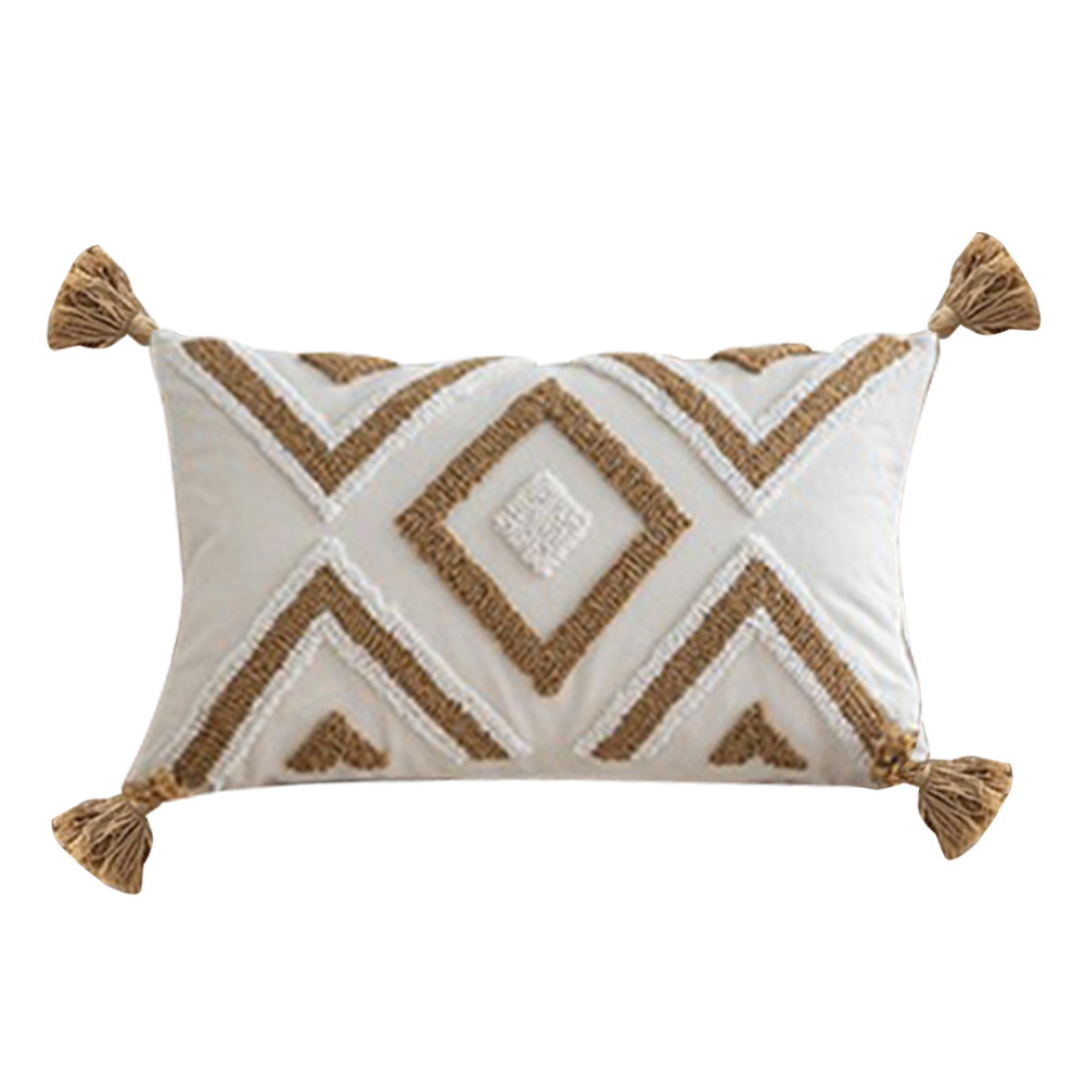 Ventas transfronterizas calientes de crema viento patrón geométrico anillo de vello bordado cubierta de almohada cubierta de almohada cubierta de almohada cubierta de almohada