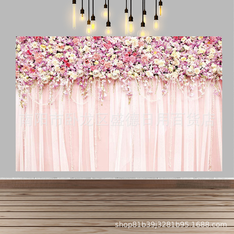 Wedding party pink rose Wall yarn shooting background banner bridal decoration layout props photography background cloth