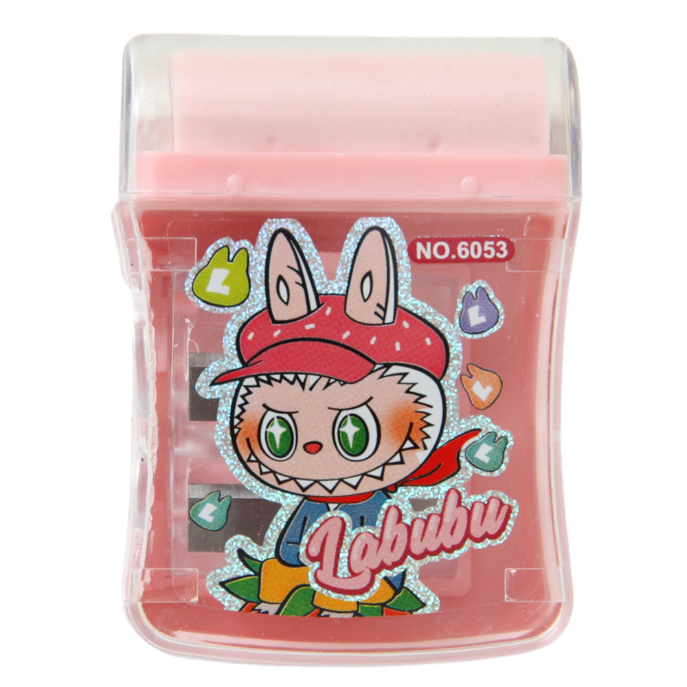 Nuevo dibujo animado de doble agujero cuchillo de lápiz lindo divertido rodillo borradora lápiz planador 2 en 1 estudiantes afilador papelería