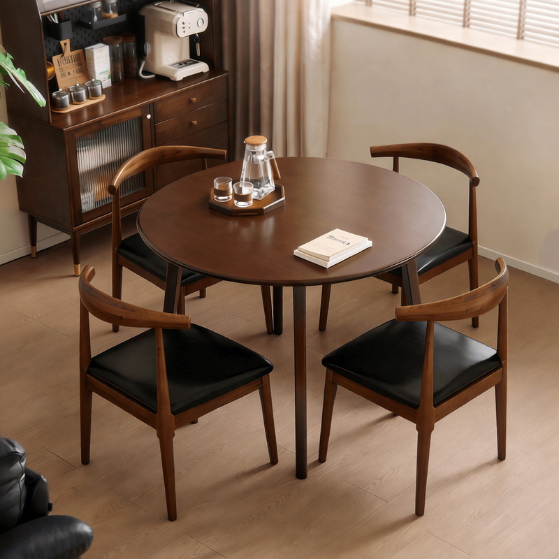 Solid Wood Round Table for Home Use, New Model for Small Apartments, Round Dining Table and Chair Set, Balcony Coffee Table, Vintage Style Tea Table, Coffee Table