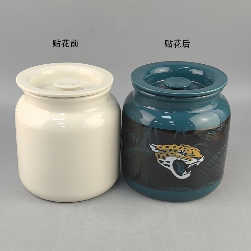 Latas de cerámica sellada pueden ser etiquetadas con logotipo, latas de manteca de cerdo de temperatura media con tapa doméstica, recipientes retro de gran tamaño de porcelana blanca.