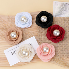 小香风无纺布珍珠山茶花饰品手工DIY花朵发饰服装辅料胸花配饰