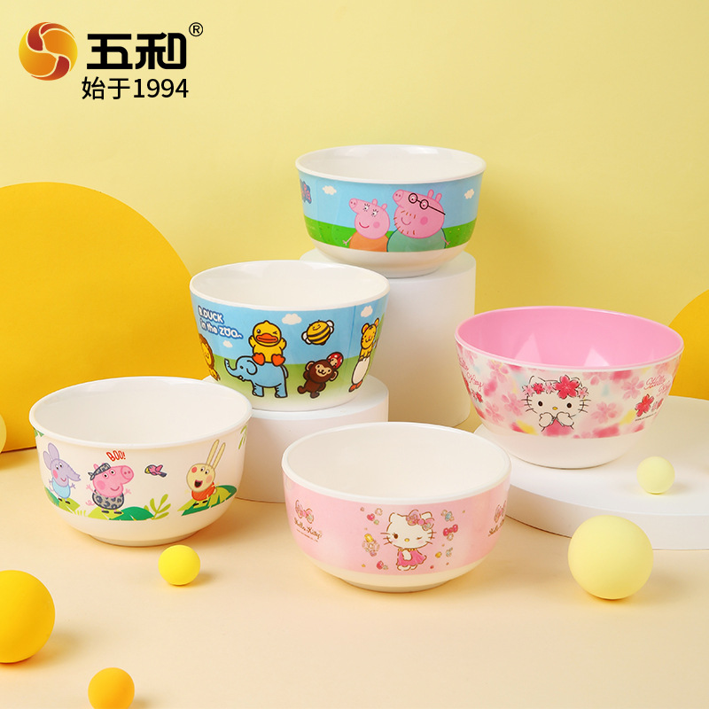 Five and melamine children's tableware baby complementary bowl noodle bowl anti-fall children's bowl cute cartoon soup bowl rice bowl wholesale