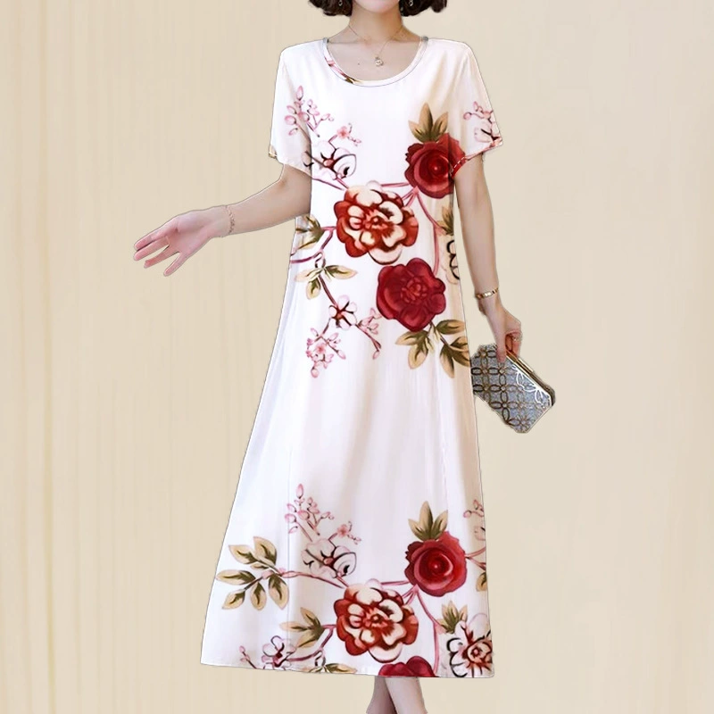 Высококачественное женское платье, новый летний стиль для мам, свободная утягивающая юбка с принтом, закрывающая живот, женская юбка средней длины больших размеров.