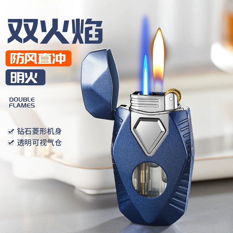 Элитная мужская зажигалка с двойным пламенем, портативная, стильная, прозрачная, оптом