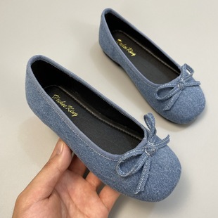 Girls' single-layer shoes Spring and Autumn new soft bottom fashionable western style casual parent-child blue denim shoes Children's low-cut autumn shoes