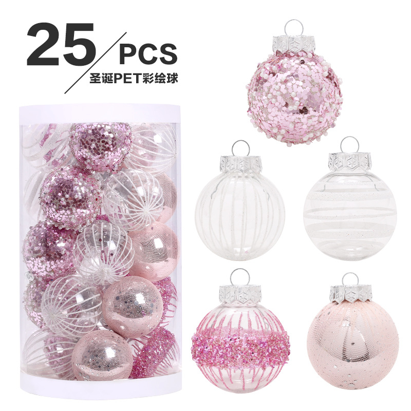 Nuevas decoraciones navideñas transfronterizas Rosa boutique PET pintado traje de bola de Navidad árbol de Navidad bola decorativa