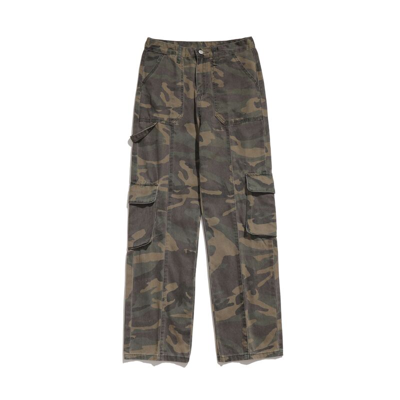 Summer 2022 new American retro casual camouflage wide-leg jeans women's hot girl High Street overalls fashionable pants