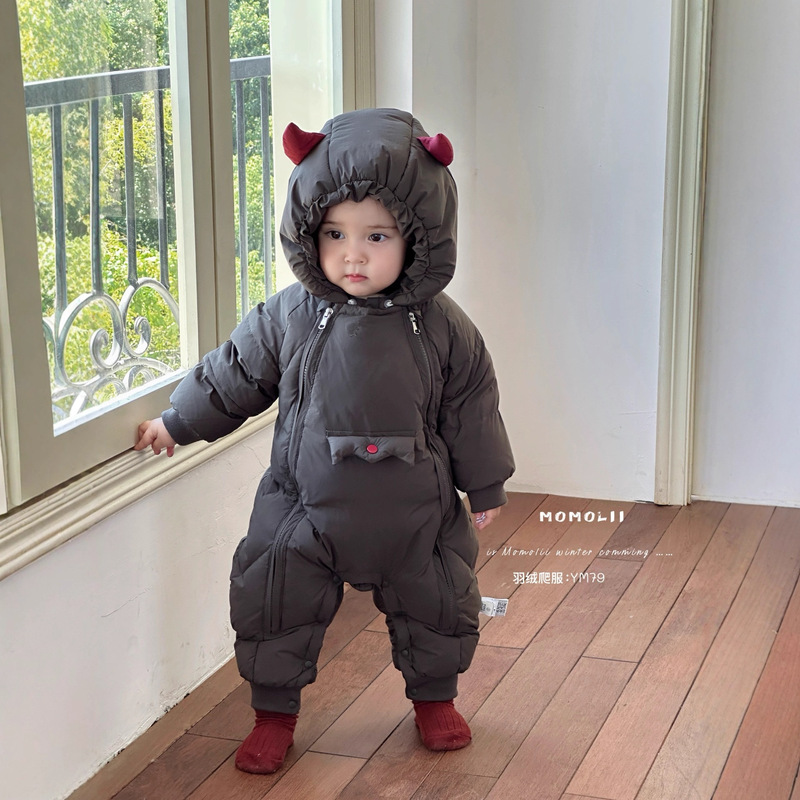 Momoli Baby down Jumpsuit Super Cute White Duck down Outing Clothes Baby Winter Warm Crawling Clothes