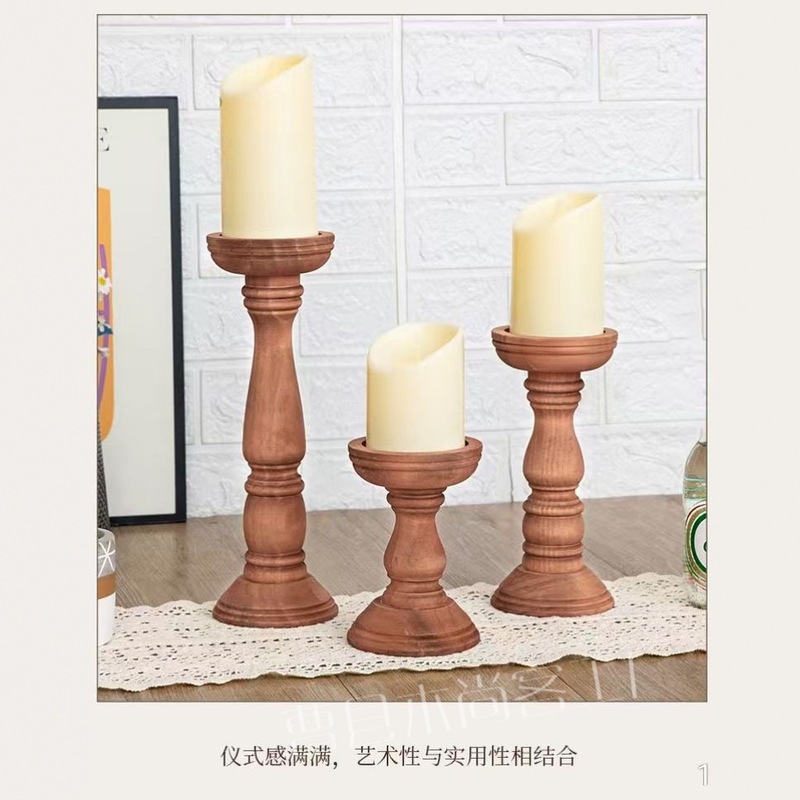 跨境欧式轻奢复古木质烛台香薰蜡烛装饰摆件烛光餐桌道具浪漫烛台|undefined