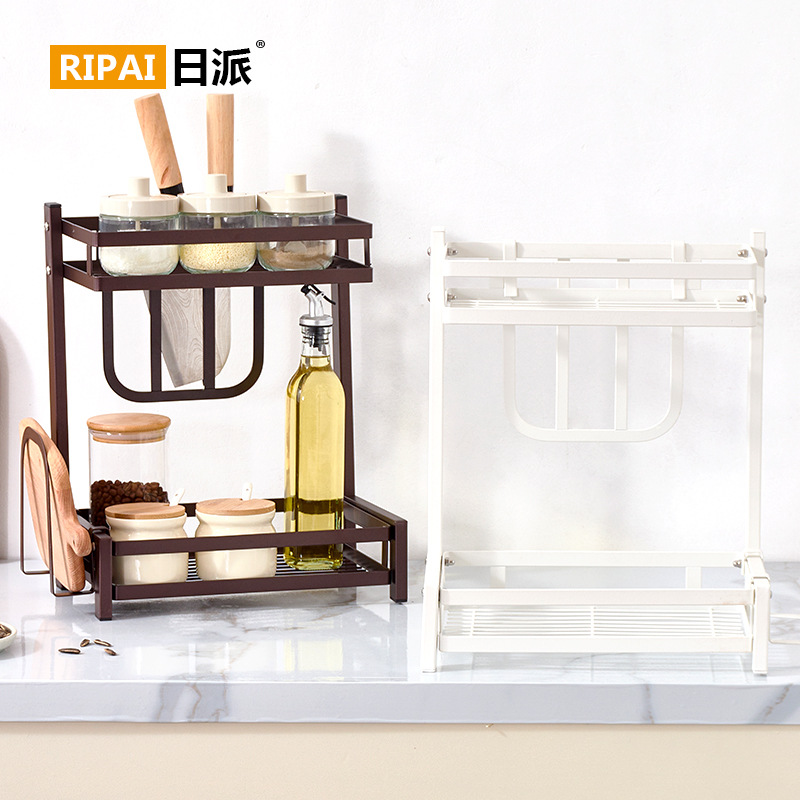Estante de cocina multifuncional de estilo japonés estante de condimento de cocina tabla de cortar cuchillo estante de mesa integrado estante de condimento de doble capa