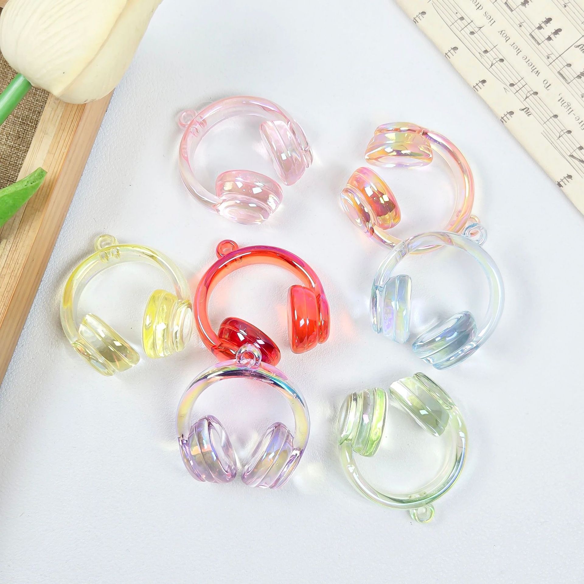 アクリルペイント 2 色グラデーションヘッドフォンビーズぶら下げ穴ビーズ diy 携帯電話チェーンペンダントネックレス素材ジュエリーアクセサリー