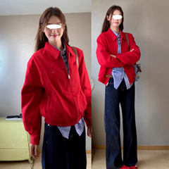美式复古红色哈灵顿夹克外套女秋季2025新款小个子早秋休闲上衣潮