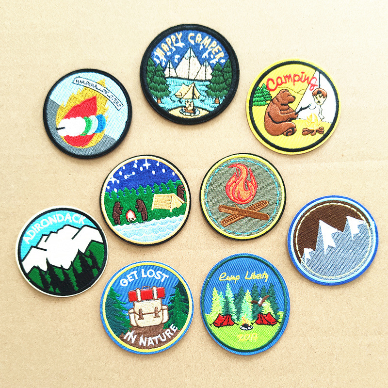 电脑绣花标加工刺绣布贴圆形徽章帽徽背胶补丁贴服装辅料箱包配饰