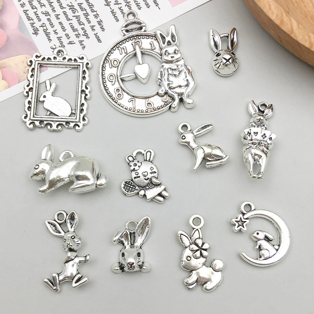 2g Weight Pendant Jewelry Making Type 17*24mm Jewelry Making Size DIY Jewelry Accessories Classification 11 Models, 2 Each, 22/Bag Quantity Zinc alloy Material Rabbit Pattern Polished Finish Plating Design Cute Style 11 Models, 2 Each, 22/Bag 17*24mm Zinc Alloy Rabbit Polished Pendant 4