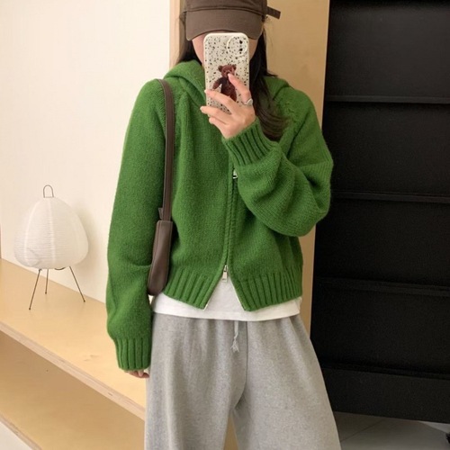 Women's KANING Hooded Zipper Cardigan Coat Autumn/Winter Casual Unique Design Short Knit Sweater