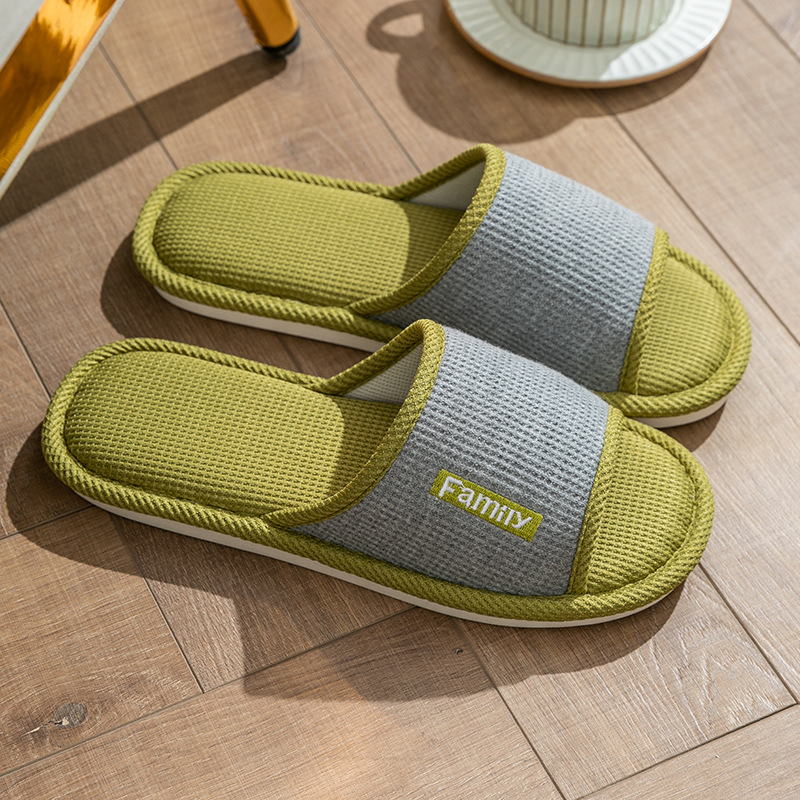 Zapatillas de lino de las mujeres de cuatro estaciones casa interior casa mudo pareja piso inferior suave antideslizante de lino de algodón sandalias de los hombres