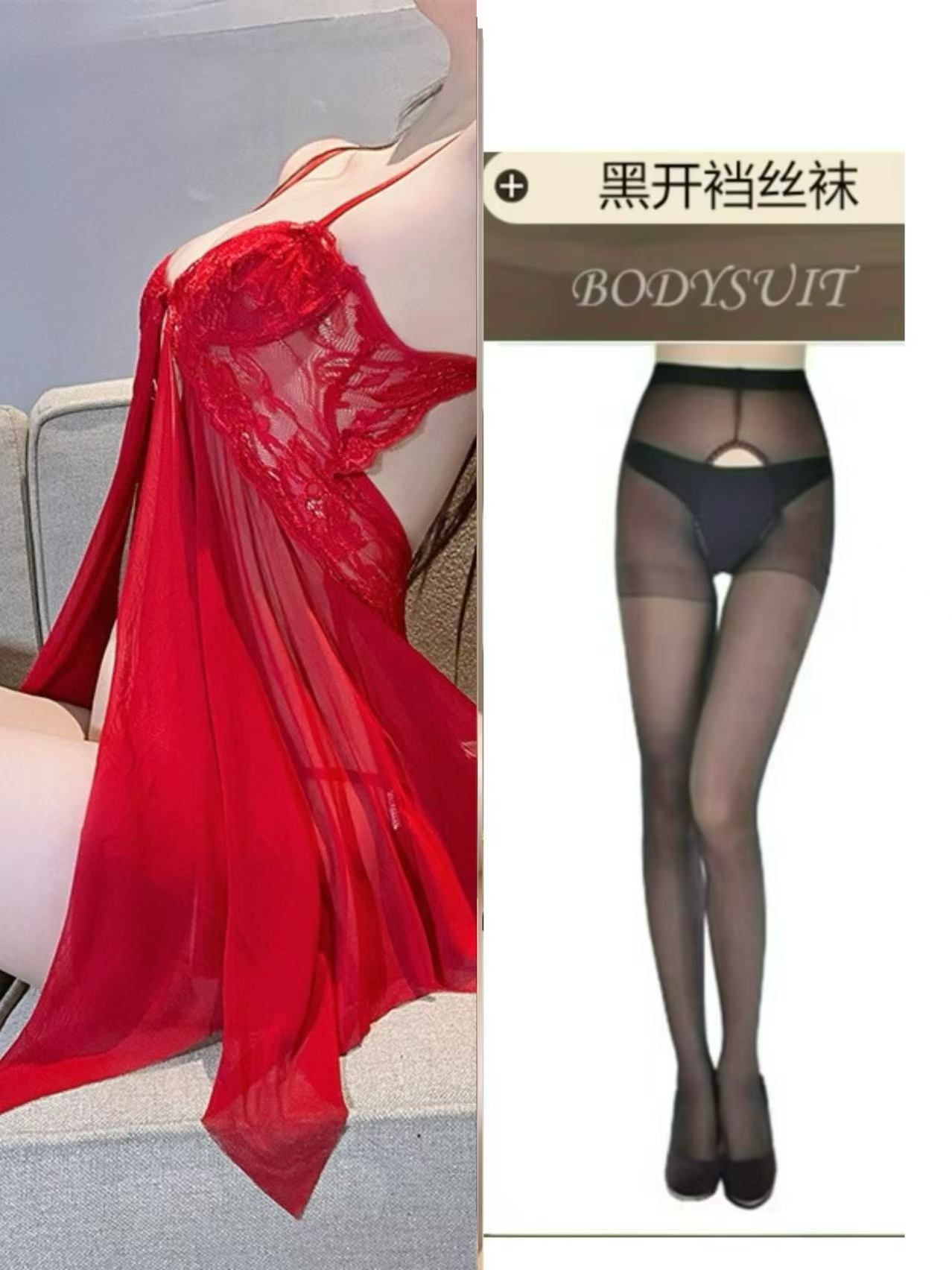 빨간색 + 끈 팬티 + 검정색 오픈 양말