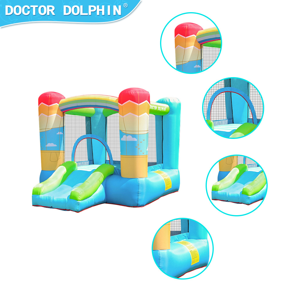 Doctor Delfín | Castillo inflable para niños, trampolín inflable para exteriores, tobogán combinado, castillo pequeño para el hogar, tipo inflable antideslizante