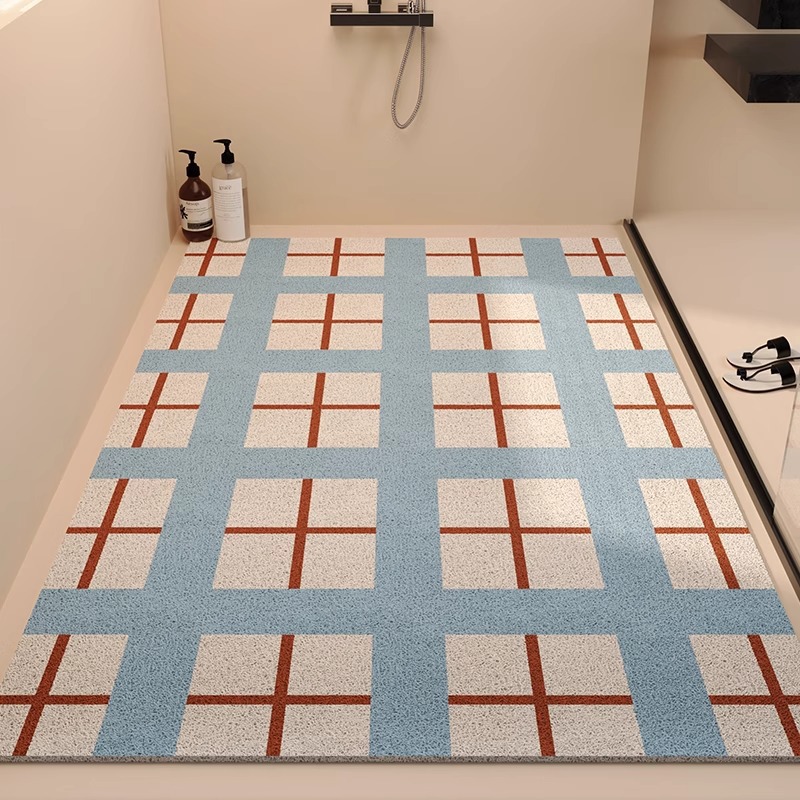 Alfombra de suelo de anillo de seda de rayas de estilo medieval, puerta de entrada doméstica, alfombra de pies resistente al polvo, alfombra antideslizante de baño