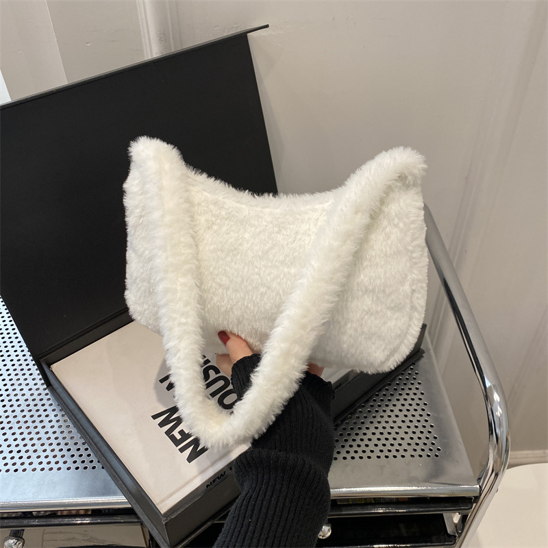 2025 primavera nueva bolsa de hombro de lana coreana, bolso de brazo casual de moda, bolso de moda de peluche de estilo extranjero