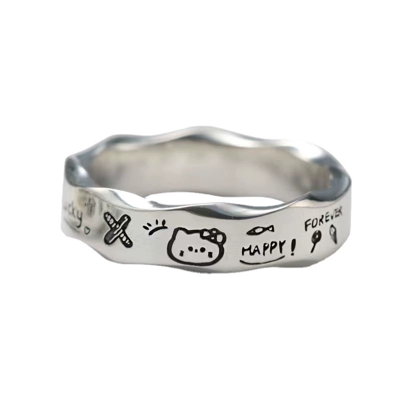hello kitty, cartoon wavy ring for beloved for men and women