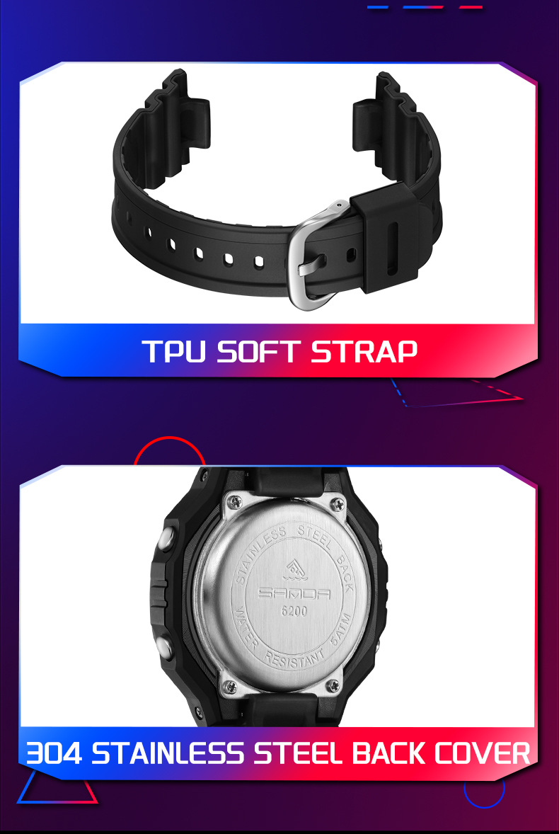 Sanda Sanda 6200 Orologio elettronico Esplosioni Sveglia multifunzionale Orologio impermeabile Orologio Cool Beginning Orologio per studenti delle scuole superiori_voghion.com