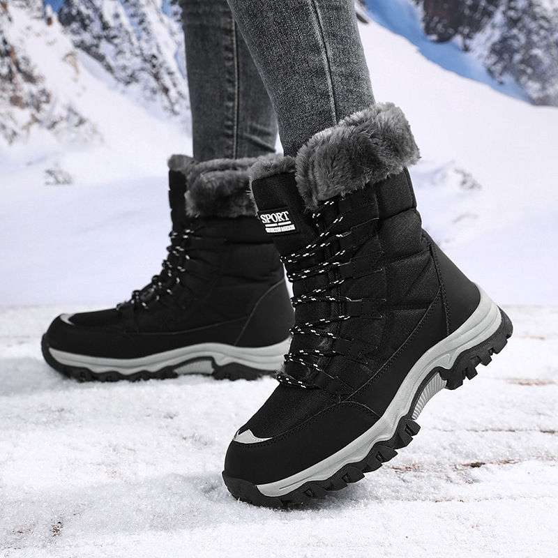 2025 nuevas botas de nieve de invierno transfronterizas para mujeres calientes y terciopelo grueso al noreste zapatos de algodón de esquí al aire libre tamaño grande