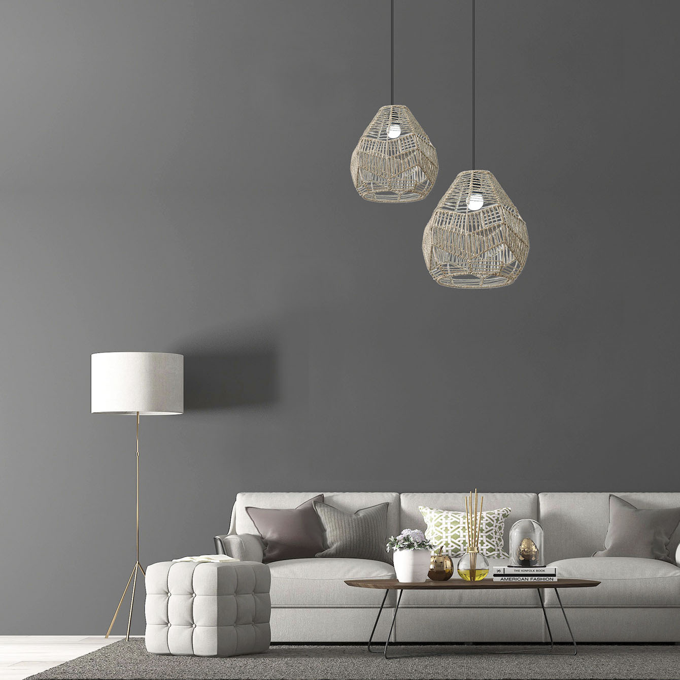 Estilo pastoral, pantalla decorativa tejida a mano, tres modelos, dormitorio opcional, casa de familia, hotel, cafetería, iluminación creativa