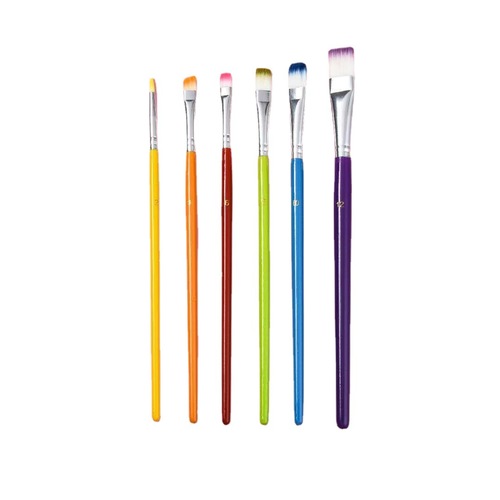 Cross-border rainbow color 6 brush set watercolor acrylic brush children's graffiti brush wooden pole macaron brush
