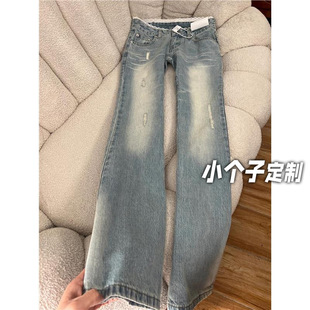 150 Shorty Design Sense Lace Ripped Jeans Women's Spring Retro Slim-fit High Waist Micro Horseshoe Pants