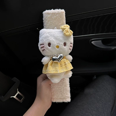for Girls Car Accessories, Seat belt shoulder pad - yellow-necklace-cat-1-lambswool-shoulder-pad