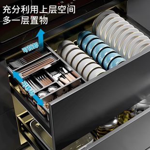 Pull Basket Kitchen Cabinet Nano Black Stainless Steel Double-Layer Drawer-Type Dishware Blue Dishware Seasoning Storage Bowl Basket