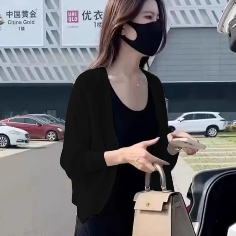 Knitted Cardigan Jacket for Women 2024 New Style Outerwear Paired with a Slip Dress Top, Ice Silk Anti-Thickness Fashion Blouse for Layering