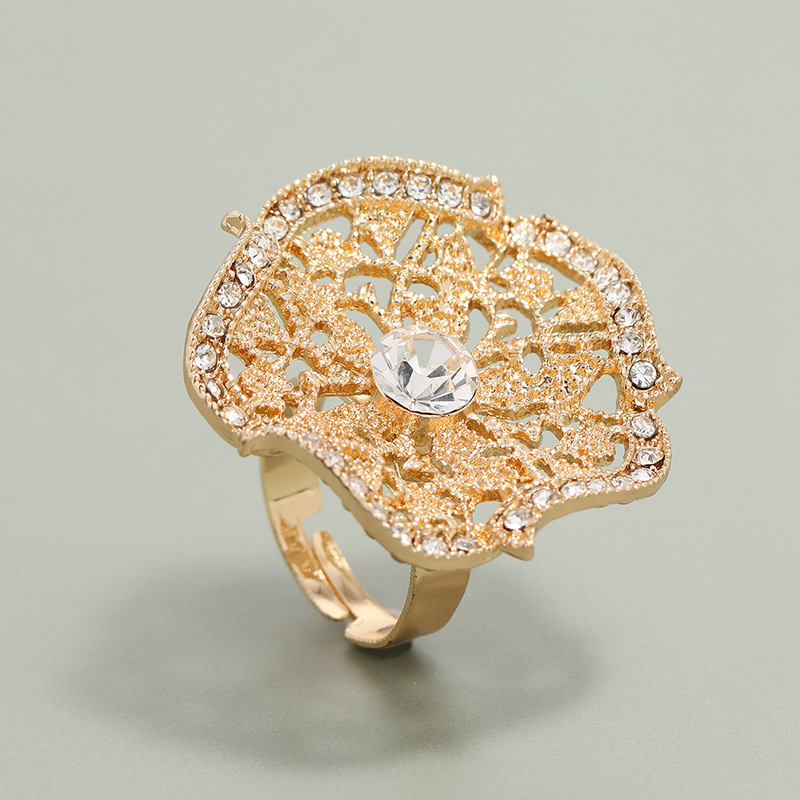 Offener Ring der neuen hohlen kreativen Blume einfacher geometrischer Diamantlegierung der Art und Weisepicture3