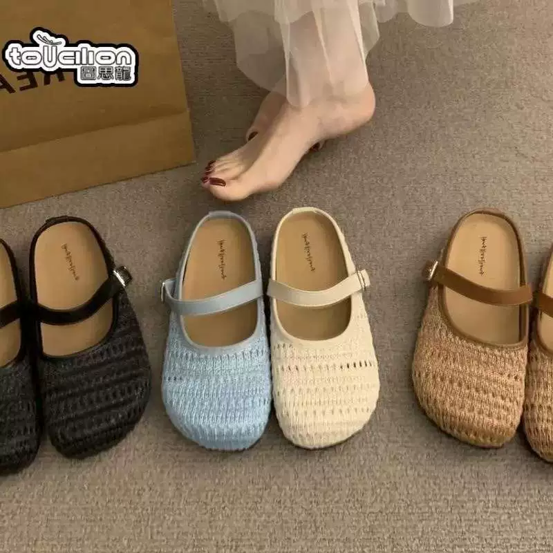 Однострочные заплетенныеBirkenstock полудолго-повседневные ботинки для женской летней одежды 2025 новая обувь на толстой подошве слипоны Mule слини