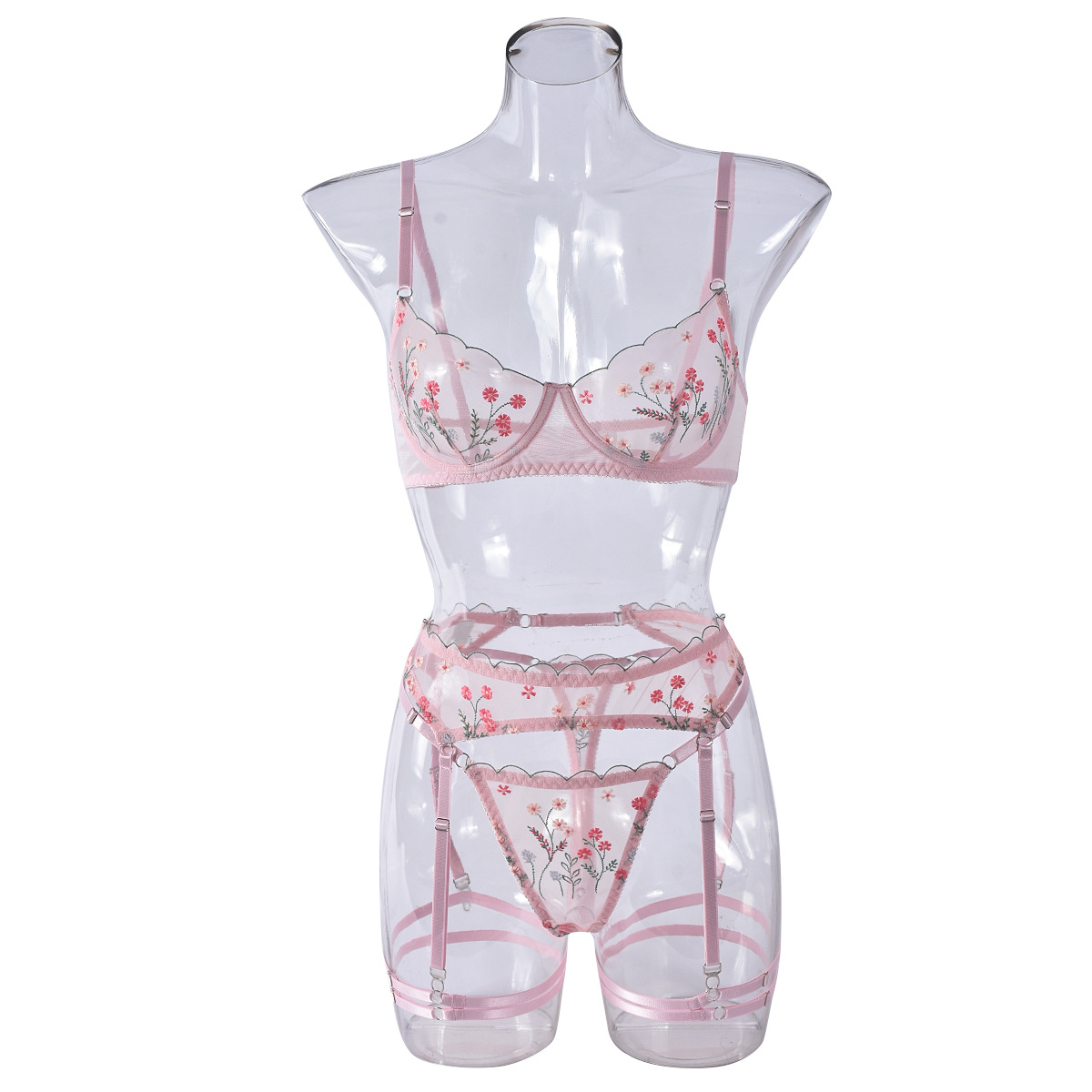 73g Weight Sleeveless Sleeve Length Sexy Lingerie Lingerie Type Mesh Yarn Fabric Type Sexy Lingerie Sets Sets Type 4 Pieces Set Quantity Home, Sleeping Occasion Strap Neckline Flower Pattern All Seasons Season Women's Gender Embroidery Design Sexy Style Women's Sexy Flower Sexy Lingerie Sets Home Sleeping Embroidery Sexy Lingerie 4